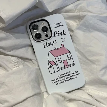 Мультяшный INS Pink House Улучшенный Шикарный чехол 2-в-1 для iPhone 14 13 Pro Max Plus Задняя крышка телефона для 12 11 Pro Max X XS Max Capa